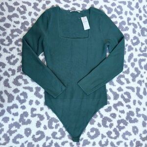 NWT Abercrombie and Fitch Square Neckline Green Sweater Material Thong Bodysuit
